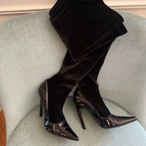 Balenciaga Velvet Thigh High Boots 37 Black